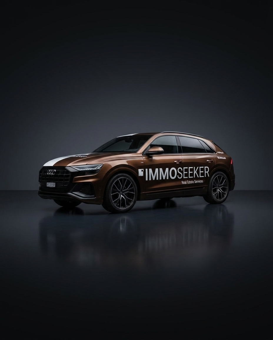 Teilbeschriftung: Audi Q8 mit Logo und Schriftzug