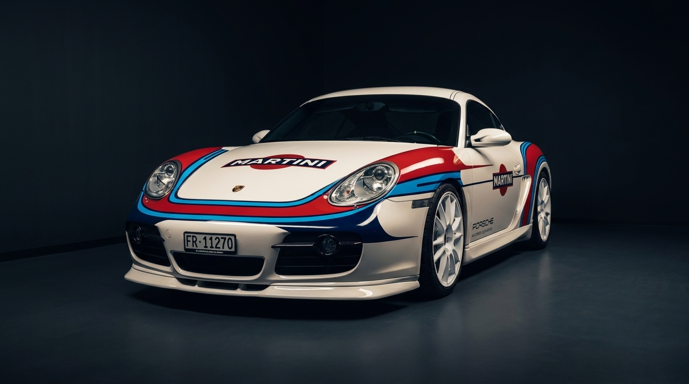 Designer-Vollfolierung: Porsche im Martini-Design foliert