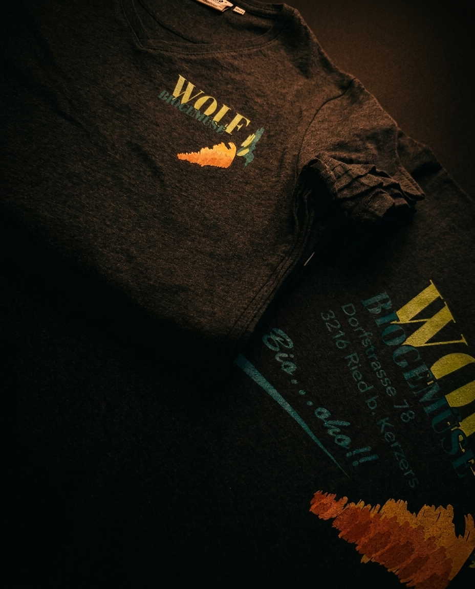 Bedruckte Shirts für Wolf Biogemüse von TOBA Schriften